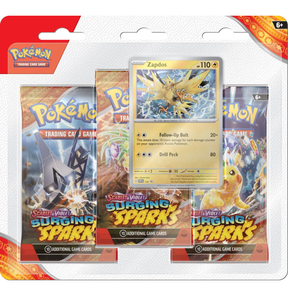 Karetní hra Pokémon TCG: Scarlet & Violet - Surging Sparks 3-Pack Blister booster (Zapdos)